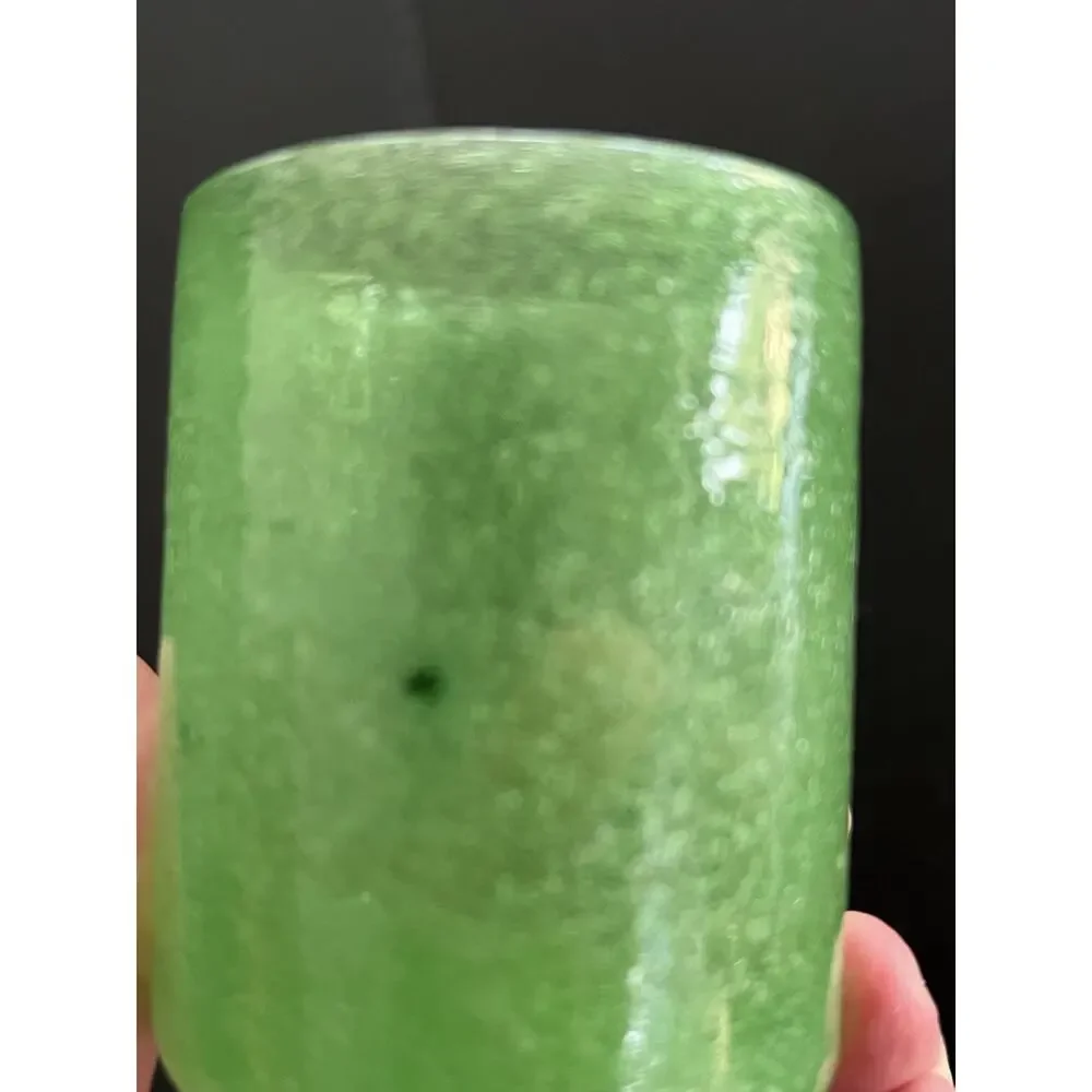Hand Blown Green Votive Candle Holder Art Glass Bubble Glass Set Of 2 Jade 3”